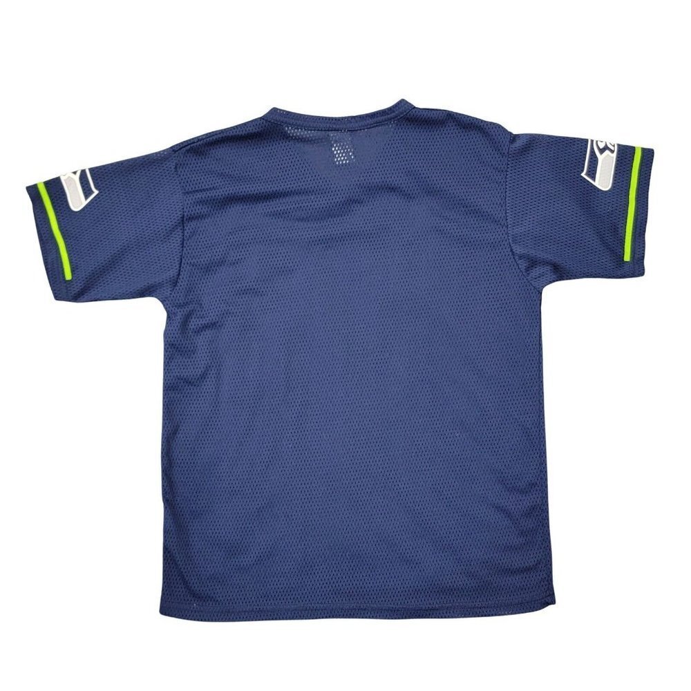 NFL Seattle Seahawks Youth Football Mesh Jersey Size Large Navy Green V Neck - Picture 2 of 8
